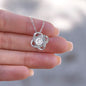 Lovely love knot necklace for Daughter from mom pink flower accents optional luxurious gift box