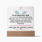 Enchanted To My Wife acrylic square plaque with optional led lighted base