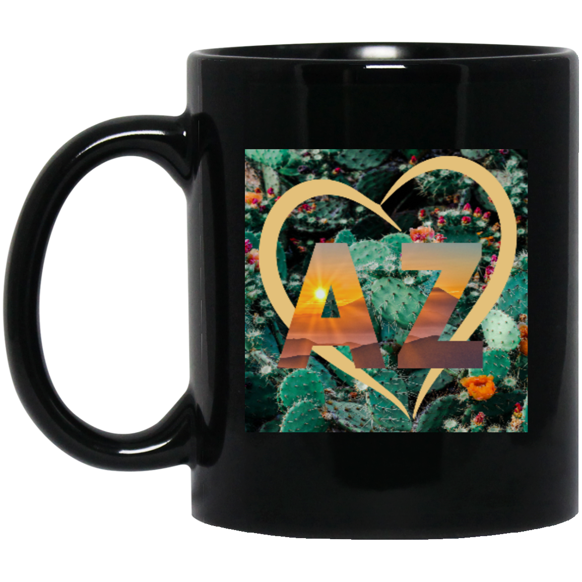 AZ love Cactus & Sunsets Black Coffee Mug 11 oz.