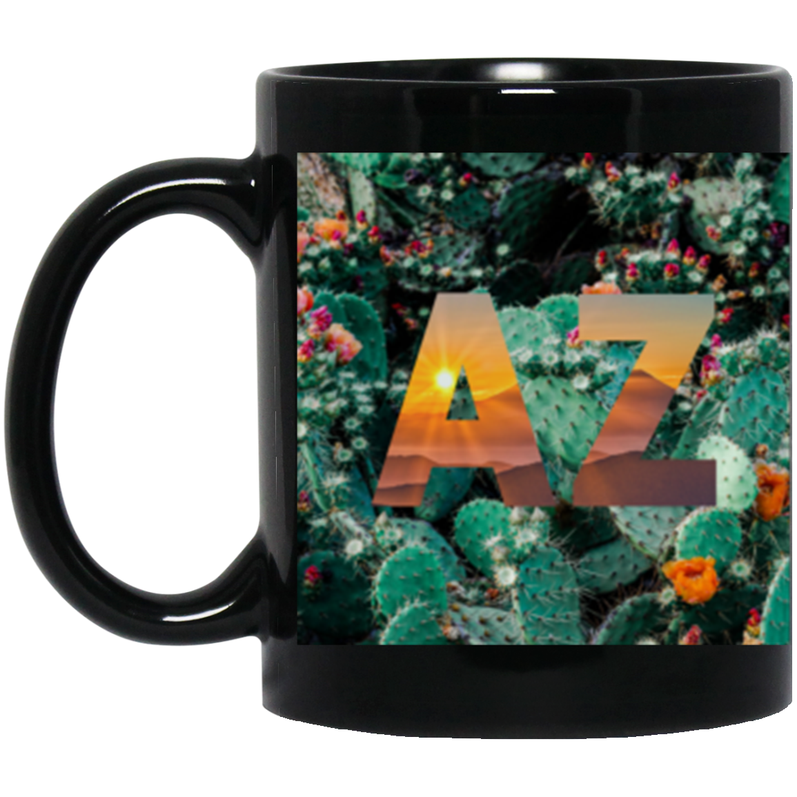 AZ Cactus & Sunsets Both Sides Black Coffee Mug 11 oz.
