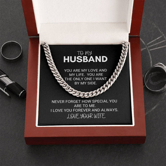 For the Man you Love, your Husband Cuban Chain Link Necklace with beautiful message from Wife