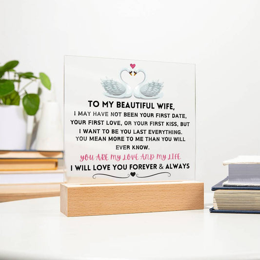 Enchanted To My Wife acrylic square plaque with optional led lighted base
