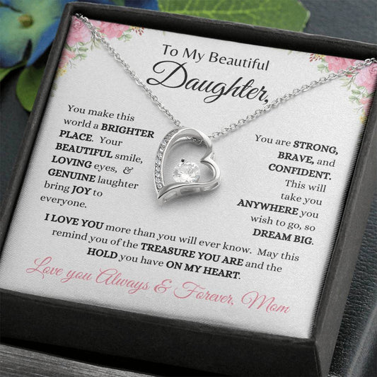 Lovely heart shaped necklace for Daughter from mom pink flower accents optional luxurious gift box