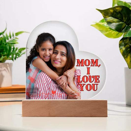 Mom, I Love You heart shaped plaque acrylic personalize with picture