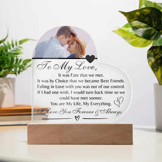 Beautiful Heart Shaped Acrylic Plaque To My Love with customizable photo
